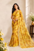 Yellow Floral Saree | Lightweight Flowy Ethnic Indian Saree