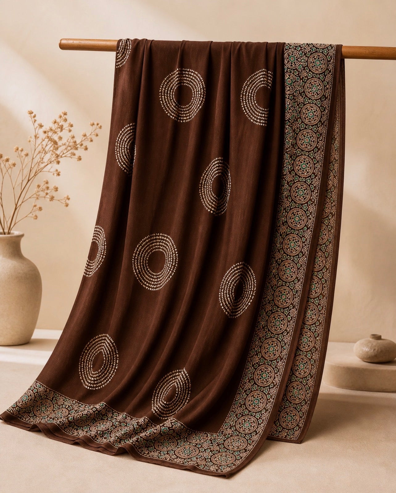 Brown Ajrakh Saree – Modal Silk