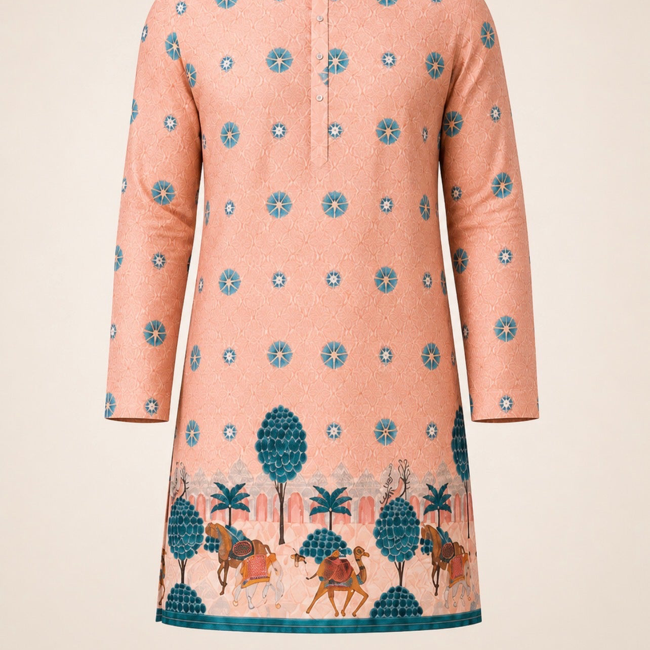 Peach Printed Men’s Kurta Set