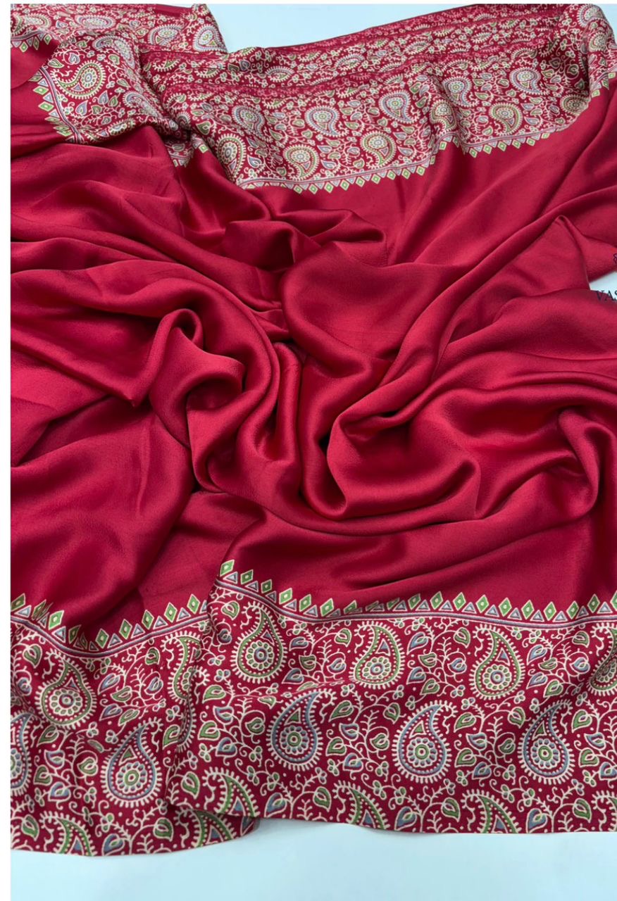 Red Ajrakh Saree – Modal Silk