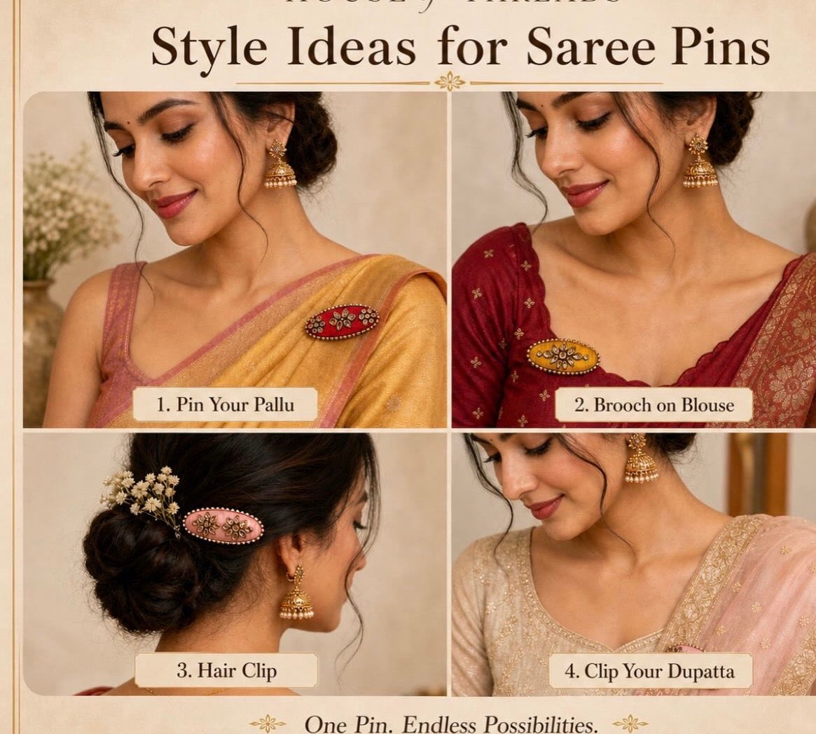 Handmade Saree Pins – Embellished Clips (comes in pairs)
