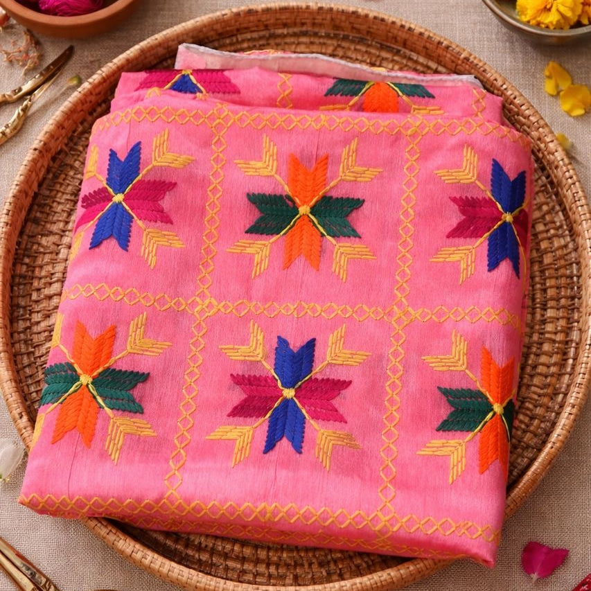 vivid hot pink Phulkari dupatta