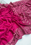Pink Ajrakh modal silk saree with paisley border
